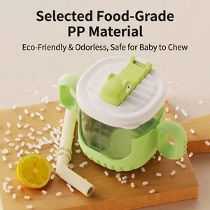 Tazza con cannuccia neonato verde con manico coccodrillo e scala 250ml per bambini