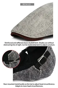 Classic grey patterned cotton ivy cap with adjustable metal buckle and reinforced brim