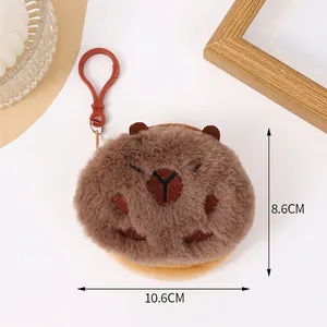 Detail view of plush capybara coin purse with dimensions 10.6cm width and 8.6cm height