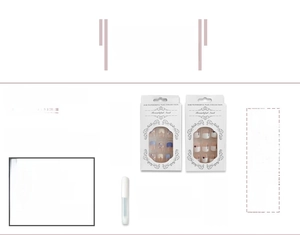 Detailed set of 24 blue and white striped coffin press-on nails with 2g glue in box