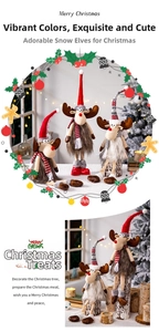 Poupées de renne en peluche de Noël avec de longs chapeaux festifs pour la décoration de la maison.