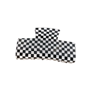 Elegant black and white checkerboard square acrylic hair claw clip for women stylish look
