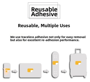 Detail of waterproof fish tank stickers showing reusable and trace-free adhesive features