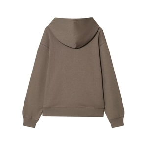 Back view of brown knitted hoodie showing ribbed cuffs and premium fabric texture