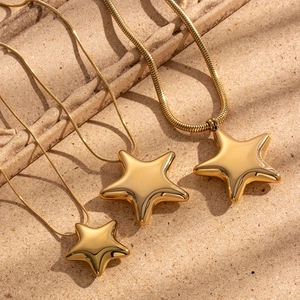 Three-piece set of gold pentagram pendant necklaces with elegant snake chain design