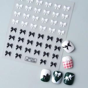 Detailed 5D embossed bow knot nail art stickers in black and white 3D relief texture