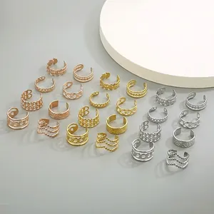 Bague En Acier Inoxydable Ouverte Ajustable Vintage Minimaliste Géométrique Cœur Feuille Chaîne Bijoux Pour Femmes