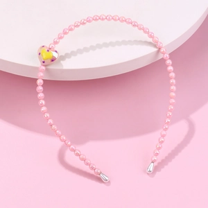 Kids Faux Artificial Pearl Beaded Headband With Heart Pendant Sweet Handmade Hair Band For Girls