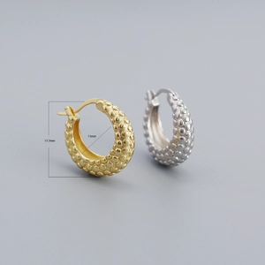 French style S925 sterling silver hoop earrings with studded texture in gold and silver