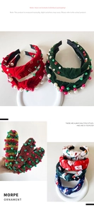 Detail of Christmas headbands with rhinestones, pearls, and festive velvet fabric knots