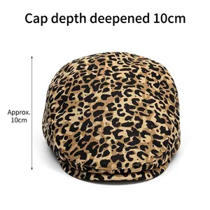 Leopard print cotton beret hat with a deep 10cm crown design for women's fashion
