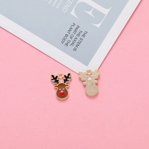 Close-up of reindeer Christmas charms with brown enamel and gold metal edges