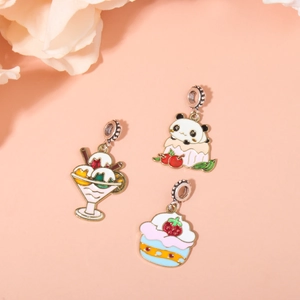 Cute panda, strawberry cupcake and sundae enamel charms for DIY charm bracelets