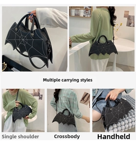 Gothic Fledermausflügel Umhängetasche, schwarze PU Leder Handtasche mit Spinnennetz Detail.