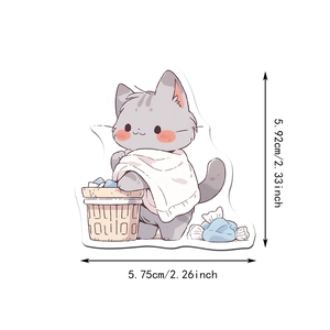Detailed size chart showing a cute gray cat sticker measuring 5.92cm height and 5.75cm width