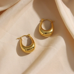 Polished Stainless Steel U-Shaped Chunky Hoop Earrings For Women Fashion Gold Color Geometric Waterdrop Design Jewelry Gift