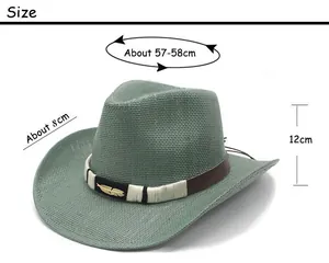 Detailed size chart for western straw hat with 58cm circumference and 8cm brim width