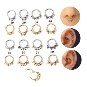 Stainless Steel Nose Ring Rhinestone Zircon Hinged Clicker Segment Daith Helix Piercing Body Jewelry Unisex