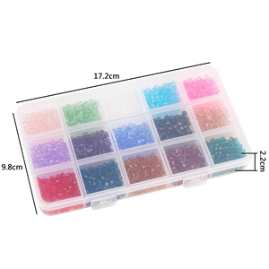 15-grid organizer box filled with 4mm colorful glass beads, size 17.2x9.8x2.2cm