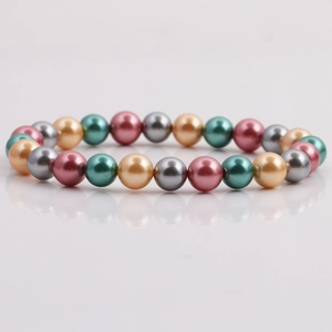 Elegante braccialetto di perle multicolore con perle champagne, verdi, rosa e argento