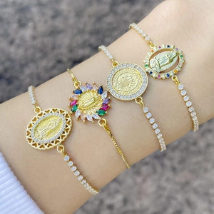 Bracciali regolabili in oro Vergine Maria con zirconi colorati in vista diagonale