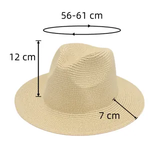 Detailed size guide for the beige Panama straw hat showing 56-61cm circumference measurements