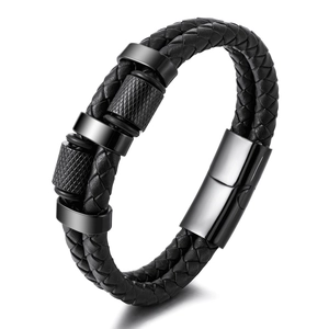 Men's Braided Leather Bracelet With Stainless Steel Magnetic Clasp Punk Multi Layer Wristband Jewelry