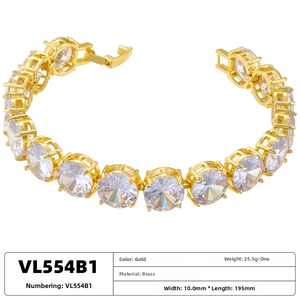 Detail of 10mm gold brass tennis bracelet showing large round cubic zirconia stones