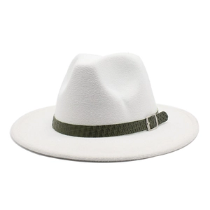Cappello fedora classico in feltro di lana bianca con fascia in pelle verde scuro unisex