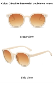 Vue de face et de côté de lunettes de soleil enfant avec monture crème et verres thé
