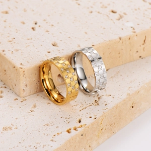 Checkered Zircon Ring 304 Stainless Steel Square Chessboard Geometric Minimalist Fashion Jewelry For Women