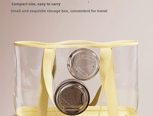 Portable transparent PVC tote bag with yellow handles holding two dark orthodontic cases