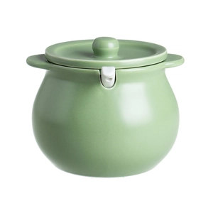 Green ceramic seasoning jar with lid and spoon for kitchen storage and high heat resistance