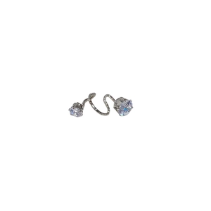 Silver snake design earrings with round cubic zirconia pendants on white background