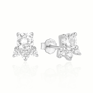 Macro shot showing the S925 hallmark on the silver stud earrings with zircon stones