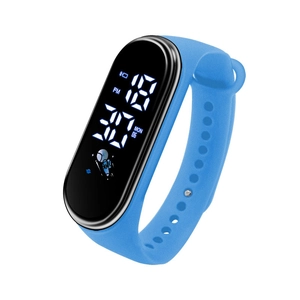 Waterproof M4 digital LED kids sports watch with blue silicone strap on white background