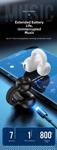 Detail of ear clip wireless headphones with 7h playback and Type-C charging port