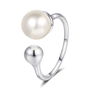 Minimalistischer S925 Sterlingsilber Ring mit großer Perle und kleinem Silberkugel-Akzent
