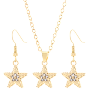 Elegante set di gioielli a stella dorata con collana e orecchini con strass bianchi brillanti