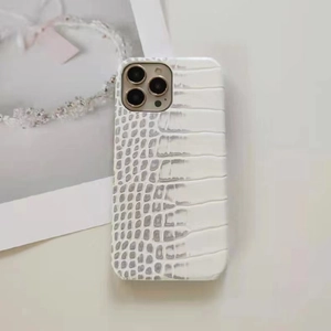 Gradient crocodile texture phone case for iPhone 16 Pro Max in creamy white finish