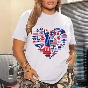 T-Shirt En Coton Pour Hommes Grande Taille Manches Courtes Col Rond Imprimé Graphique Élément USA En Forme De Coeur Top D'été