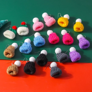 Knitted Mini Hat Earrings Woolen Yarn Pom Pom Dangle Jewelry Winter Cute Candy Color Novelty For Women