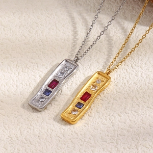 18K gold and silver stainless steel necklaces with rectangular gemstone pendants