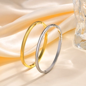 Minimalist Stainless Steel Polished Bangle Bracelet For Women Hinged Oval Smooth Mirror Finish Daily Jewelry