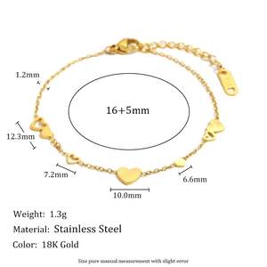 Bracelet cœur minimaliste en acier inoxydable plaqué or 18 carats avec dimensions