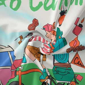 Détail du tissu de camping durable avec des imprimés de dessins animés de plein air