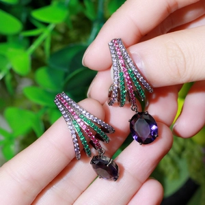 Luxurious Copper Zirconia Drop Earrings For Women Vintage Royal Crown Style Micro Inlaid Colorful Stones Dangle Earrings Jewelry