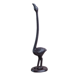 European style cast iron flamingo paper towel holder with vintage brown finish and round base