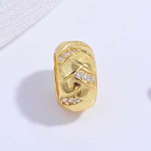 Gold quilted hollow bead with cubic zirconia inlay for DIY jewelry bracelet making