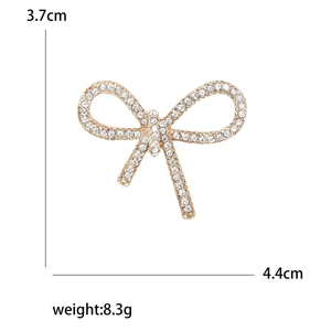 Elegant gold bow brooch with sparkling rhinestones for women, 3.7cm x 4.4cm size